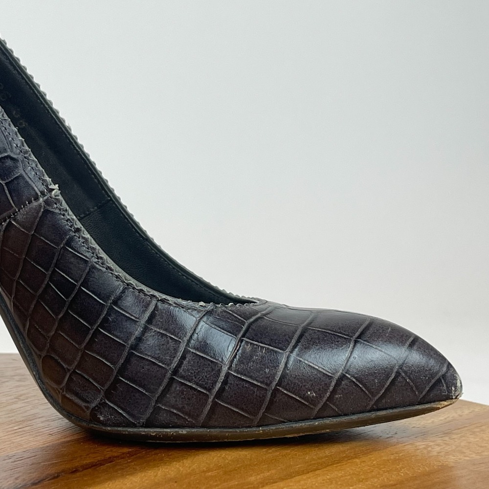 Womens YSL Saint Laurent Dark Gray Croc Print Leather Block Heels Size 36 US 6 - Picture 11 of 16